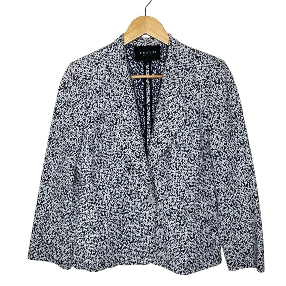 Lafayette 148 New York Woven Jacquard Single‎ Button  Blazer Jacket
